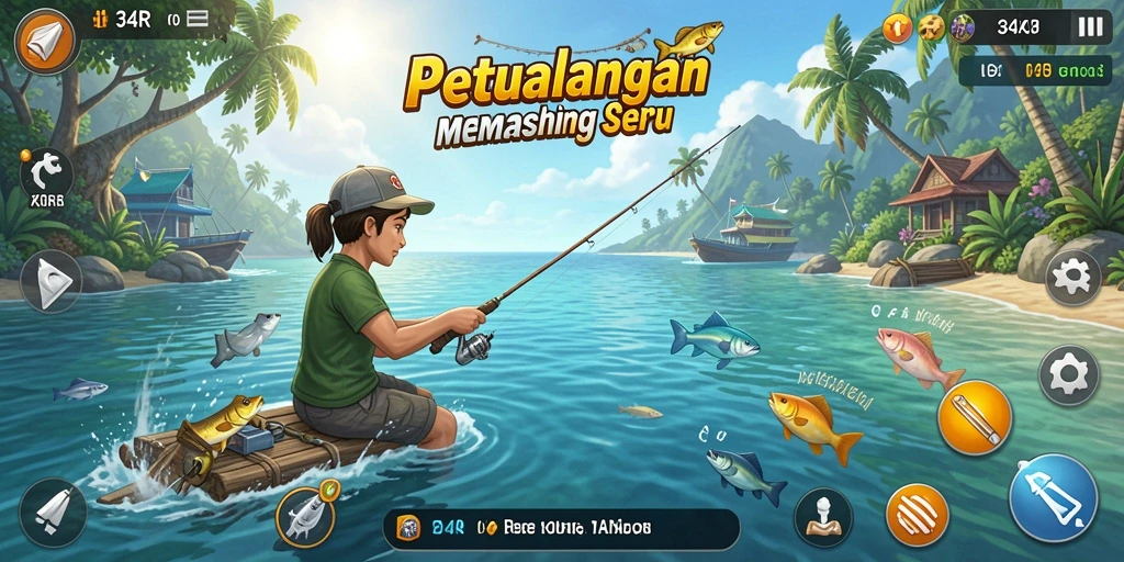 Gameplay 34R yang menampilkan aksi memancing yang mendebarkan.