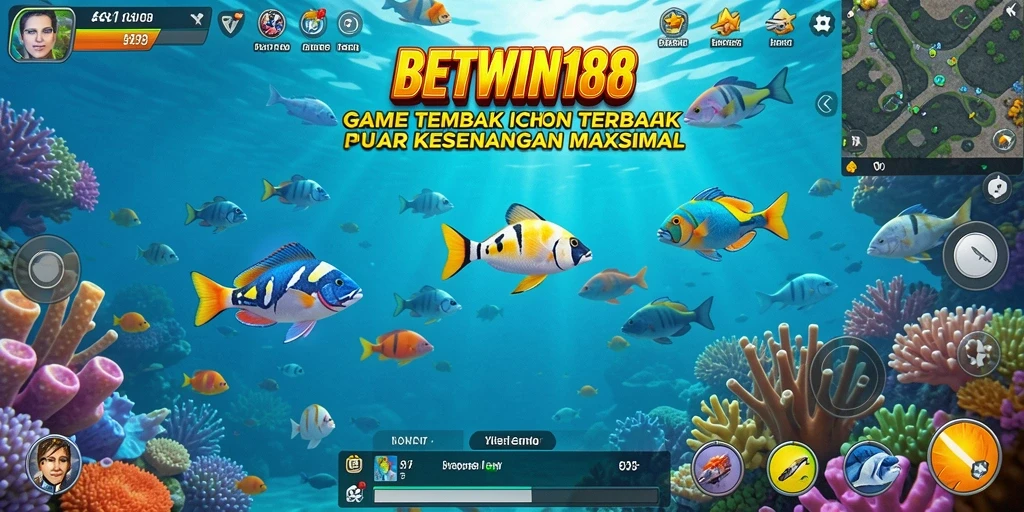 Screenshot permainan BETWIN188 menampilkan aksi menembak ikan yang seru.
