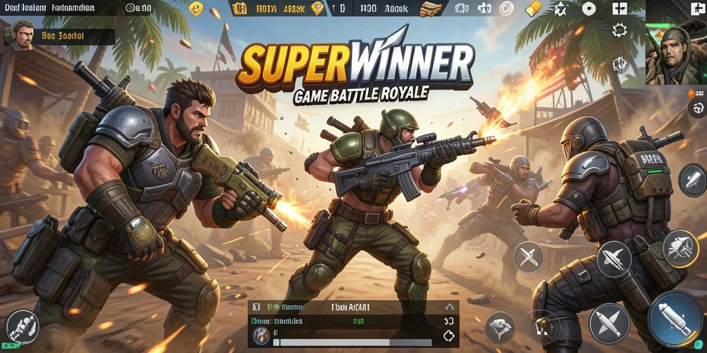 Screenshot gameplay SUPERWINNER yang menampilkan aksi Battle Royale yang intens.