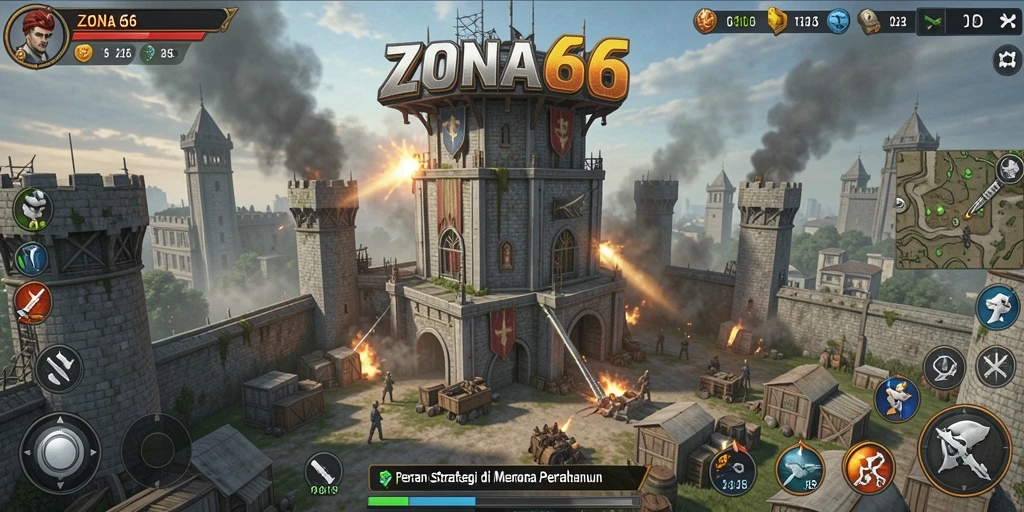 Screenshot ZONA66 menunjukkan aksi seru dalam permainan Tower Defense.